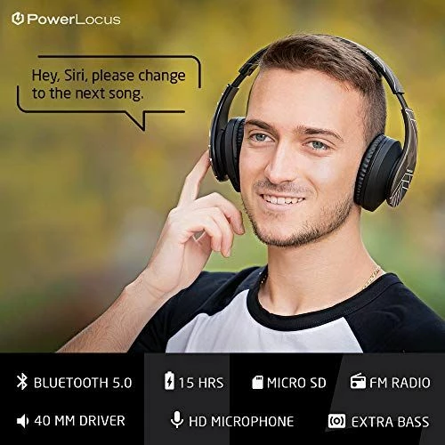 Kufje Bluetooth stereo PowerLocus PWL-P2-PAR, mikrofon, MicroSD/TF, FM, 15 orë, Kafe