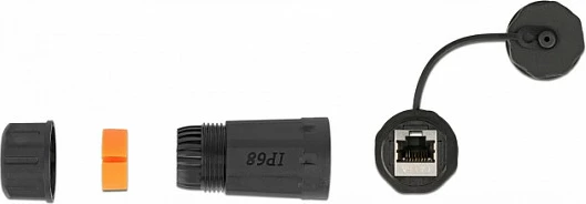 Lidhës rrjeti RJ45 DeLOCK Cat6a, Female/Female, IP68, zi/portokalli