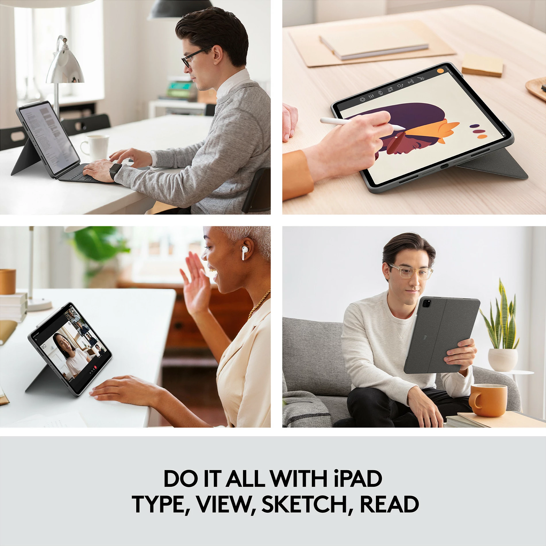 Mbështjellës me tastierë Logitech Combo Touch për iPad Pro 12.9, QWERTZ, Oxford Grey