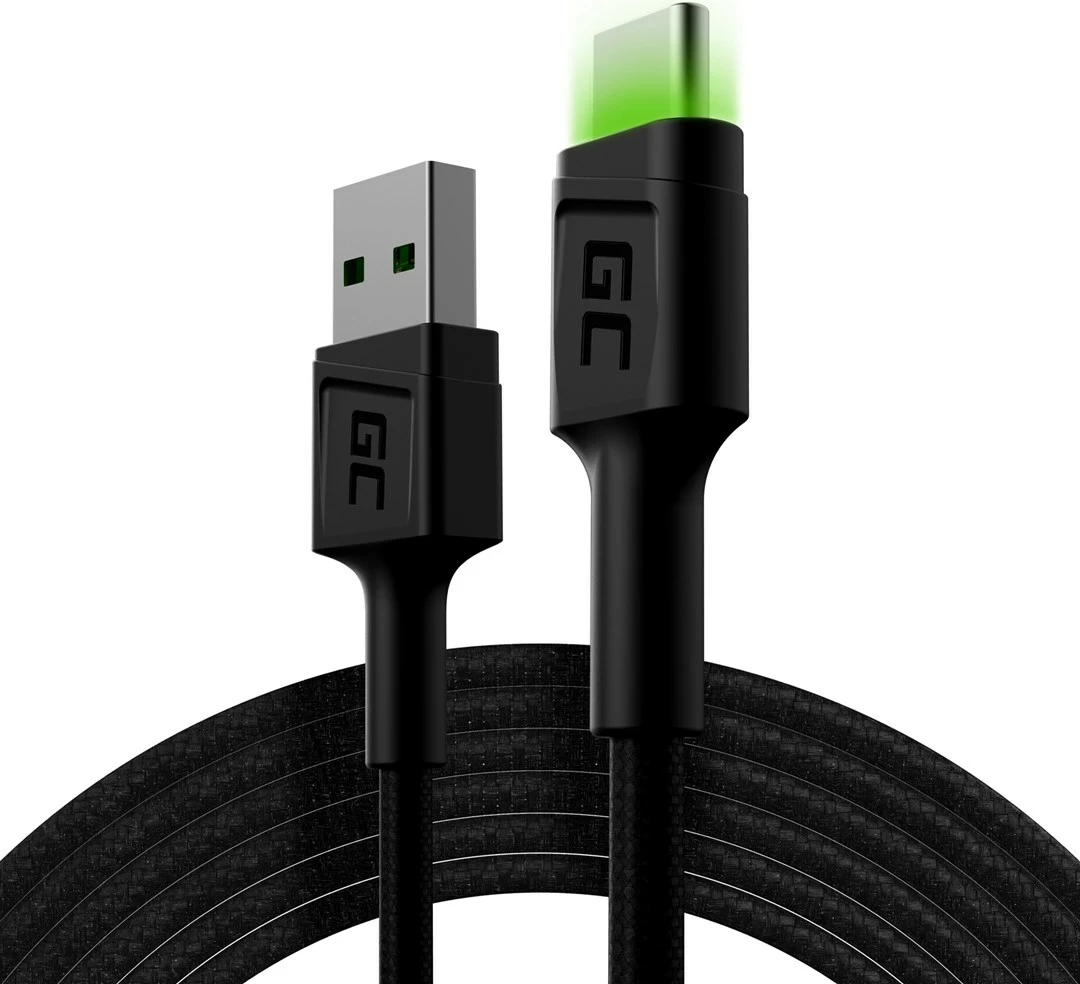 Kabllo USB Green Cell KABGC13, 2 m, USB A në USB C, E zezë