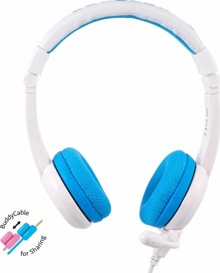Kufje me mikrofon BuddyPhones School+ BP-SCHOOLP-BLUE, 3.5mm, limit 85dB, për fëmijë 3+, blu, me BuddyJack dhe çantë