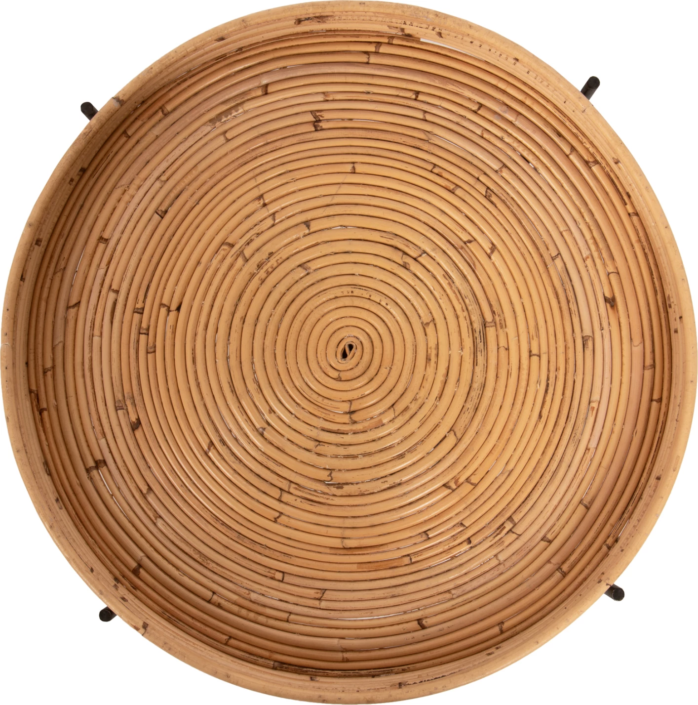 Tavolinë anësore rrethore FLY, rattan natyral, bazë metalike e zezë, Φ50x40H cm