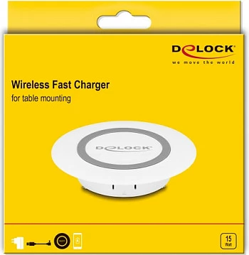 Karikues wireless DeLOCK 15W, për montim në tavolinë, i bardhë