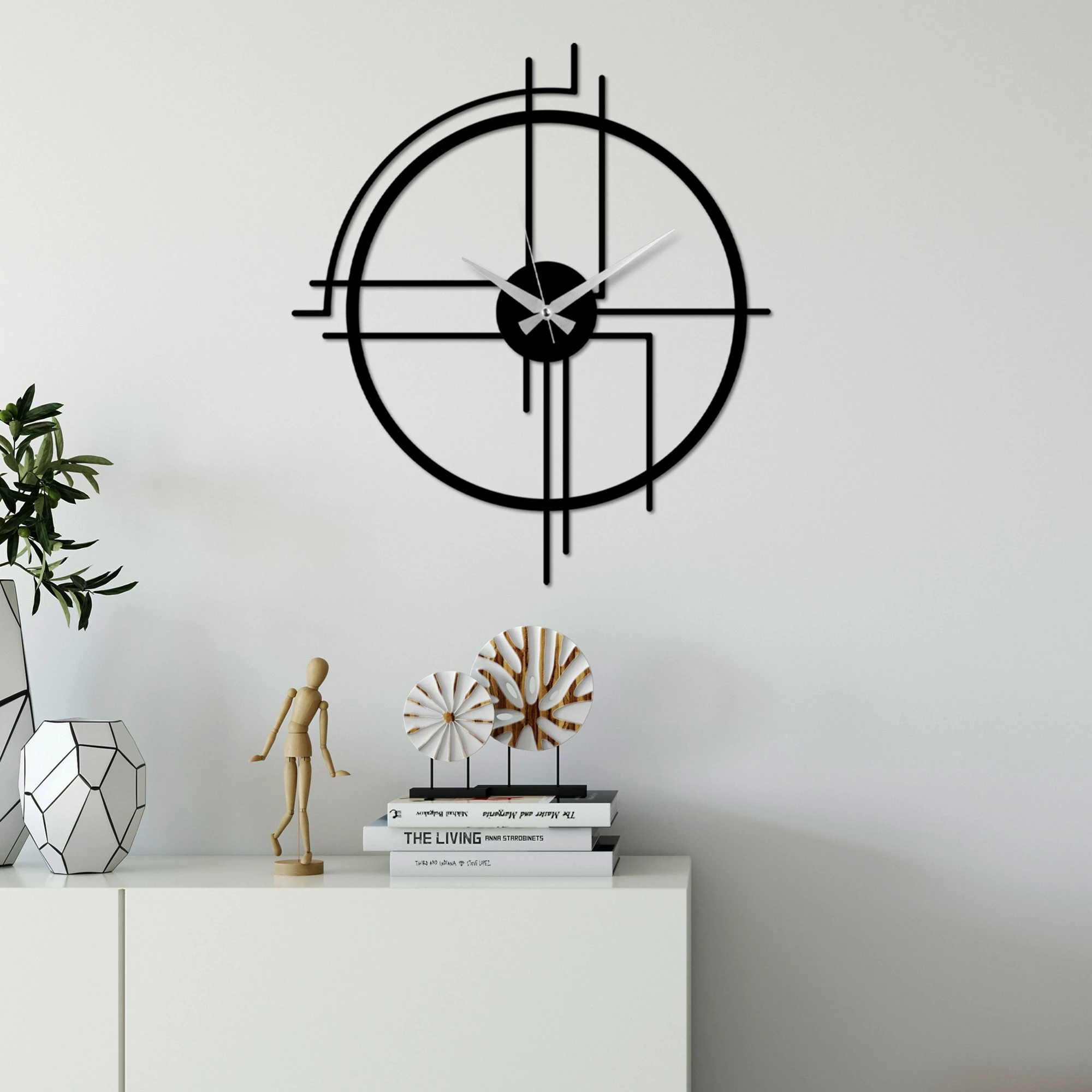Orë muri dekorative prej metali Wallity, minimaliste, ngjyrë e zezë, 49x43cm