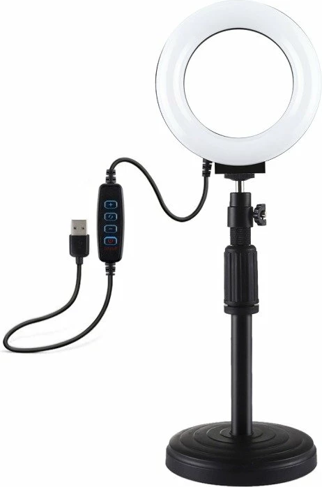 Llambë unazë LED Puluz PU391 me bazë të rregullueshme, 6.5W, tripod i vogël, e bardhë