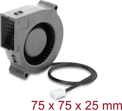 Ventilator radial ftohës DeLOCK 75x75x25mm, 12V DC, 3-pin, i zi