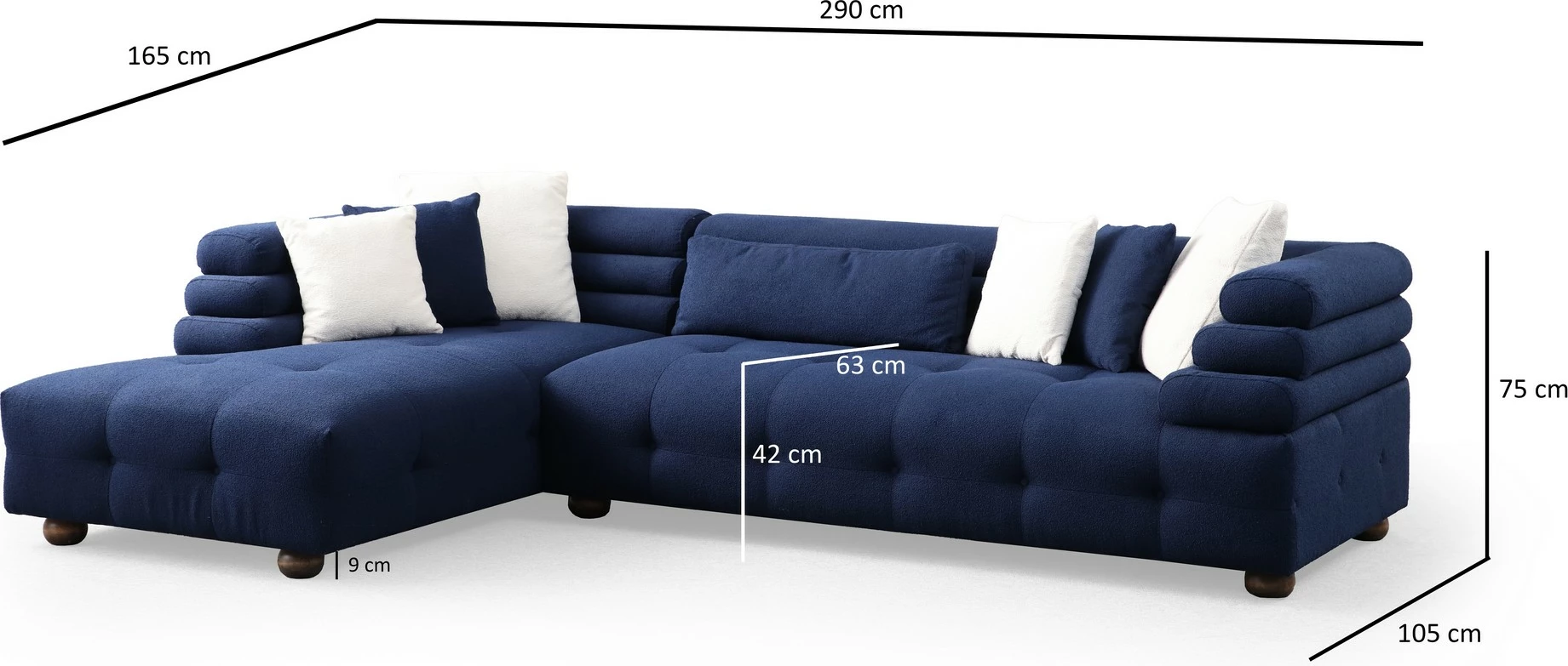 Këndare Boston, ngjyrë blu nate, Atelier del Sofa, majtas