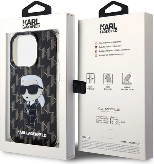 Mbështjellës Karl Lagerfeld Monogram Ikonik për iPhone 15 Pro Max, i zi