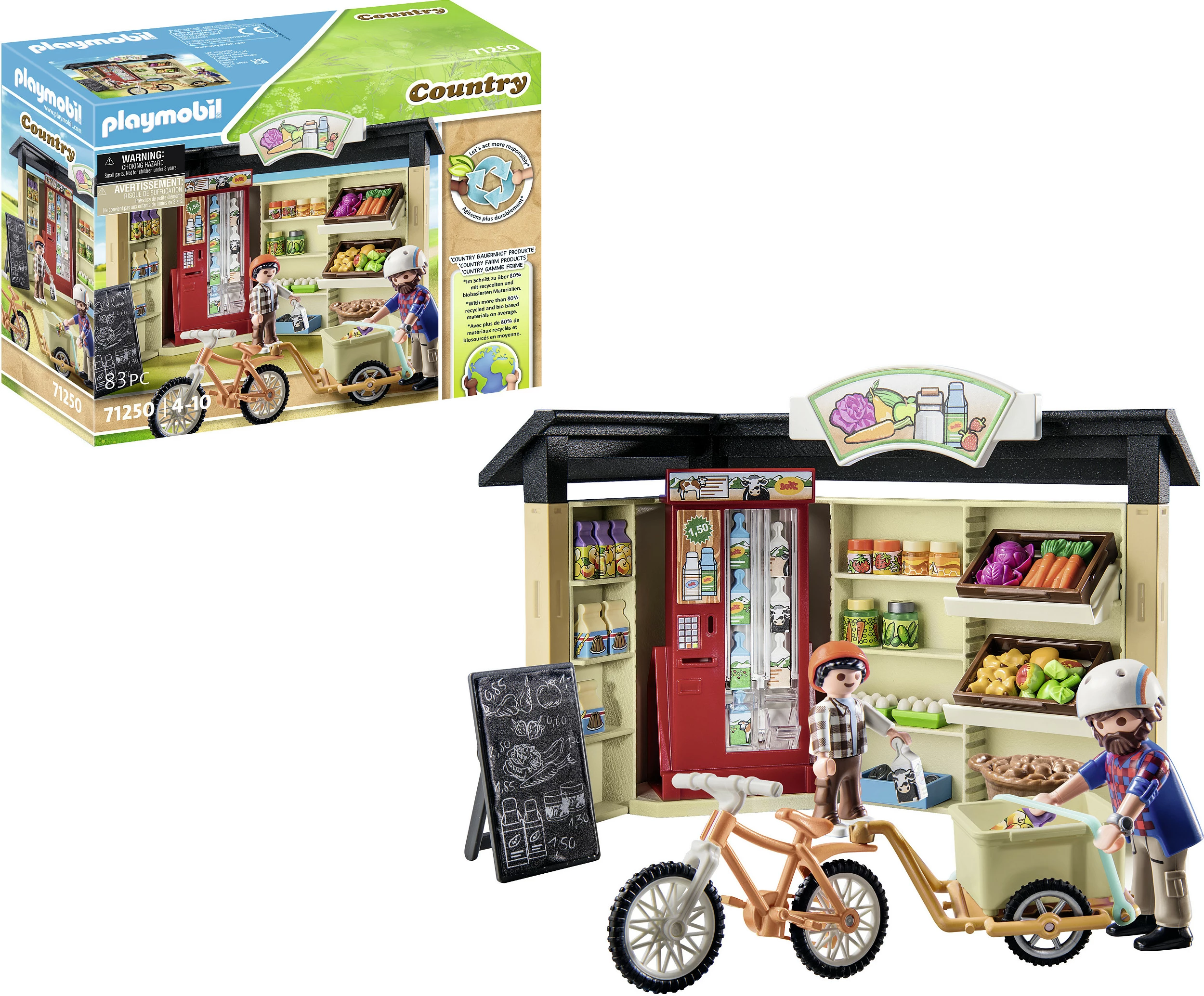 Set lodrash Playmobil Country 71250, dyqan ferme 24-orësh, 83 pjesë, shumëngjyrësh