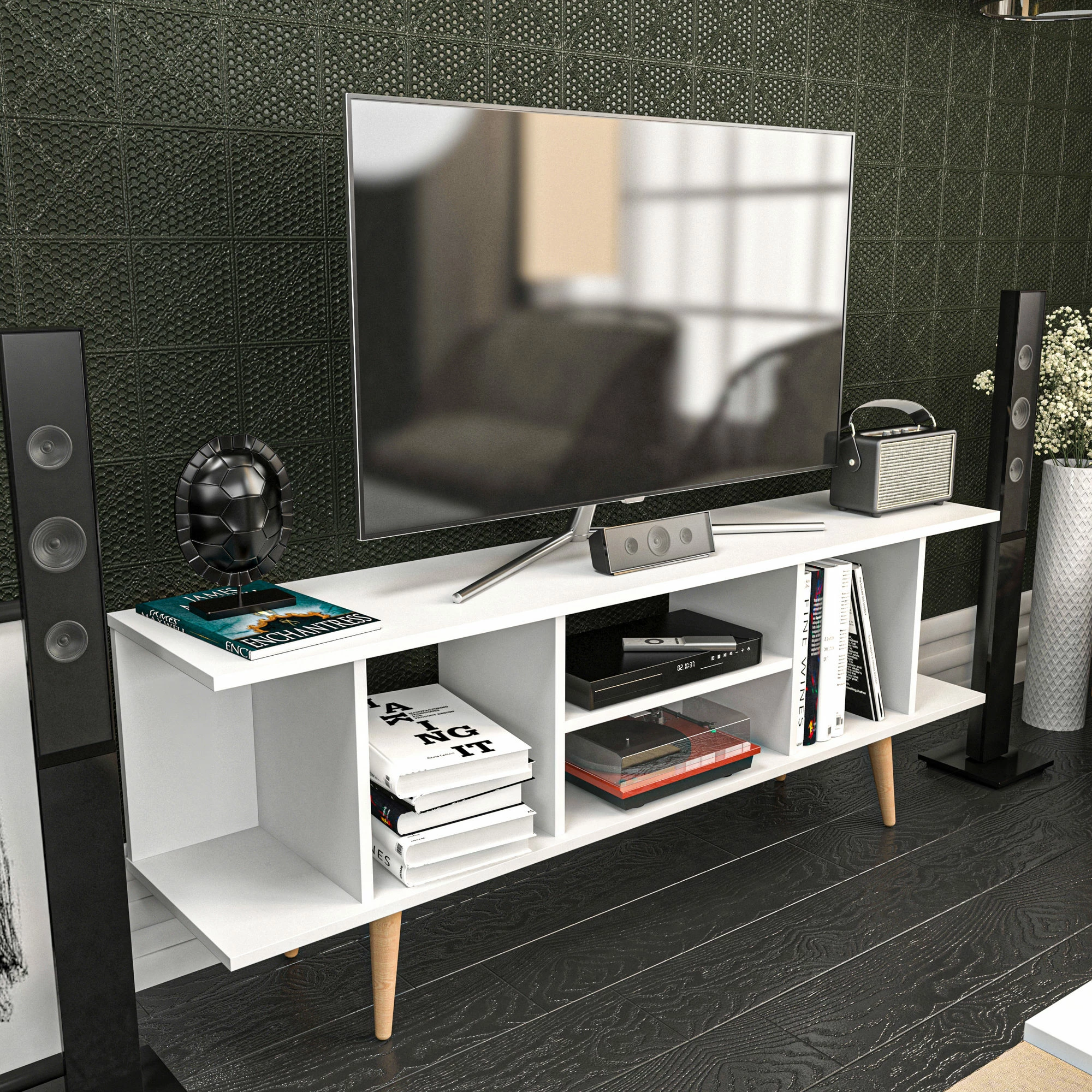 Komodë TV Skye Decor, ngjyrë e bardhë, Akya