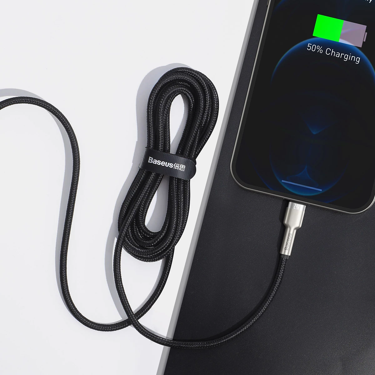 Kabllo Baseus Cafule Series Metal Data CALJK-A01, USB-A në Lightning, 1m, 2.4A, e zezë