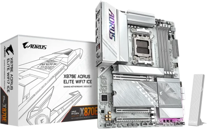 Pllakë amë GIGABYTE X870E AORUS ELITE WIFI7 ICE, chipset X870E, AM5, ATX, DDR5 deri 256GB, WiFi 7, 2.5GbE, USB4, e bardhë