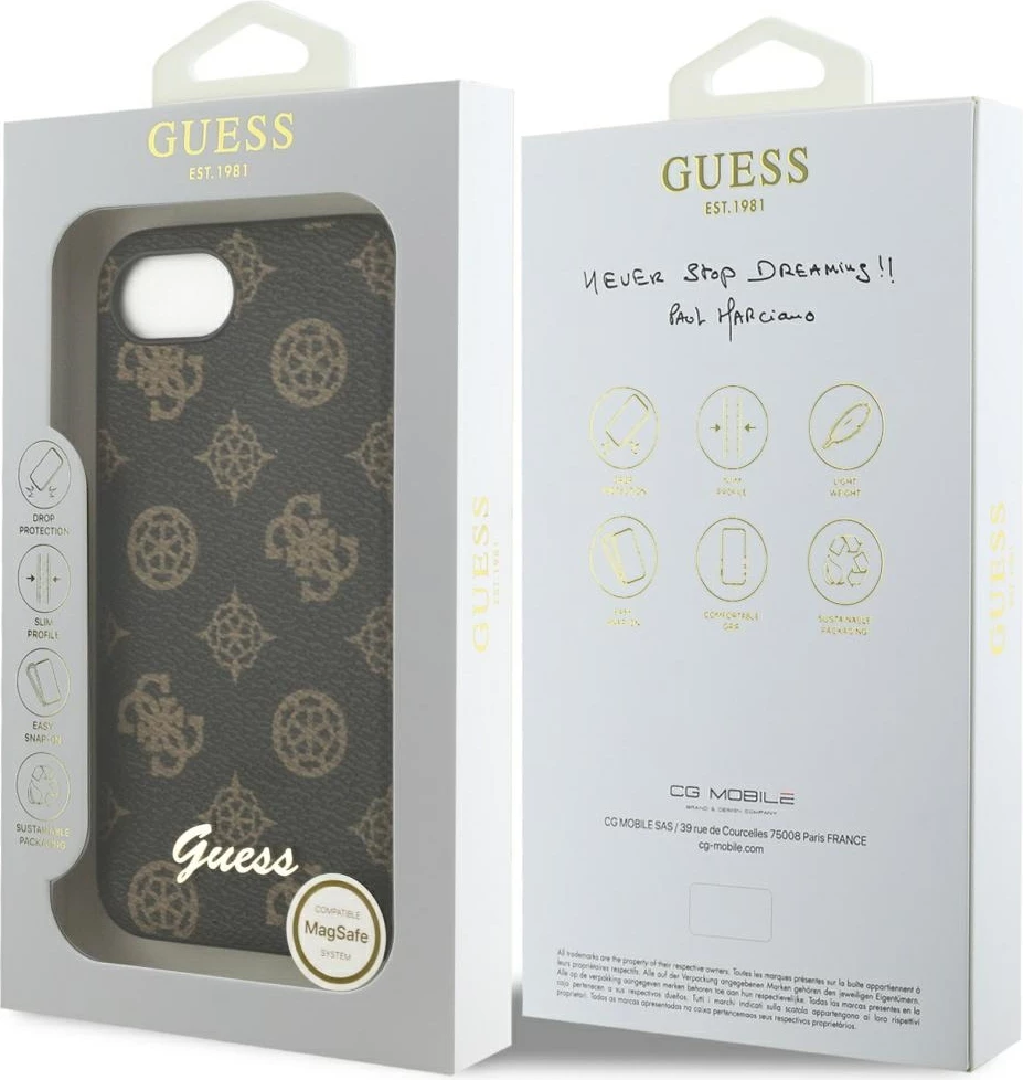 Mbështjellës Guess Peony Script Logo MagSafe për iPhone 16e, i zi