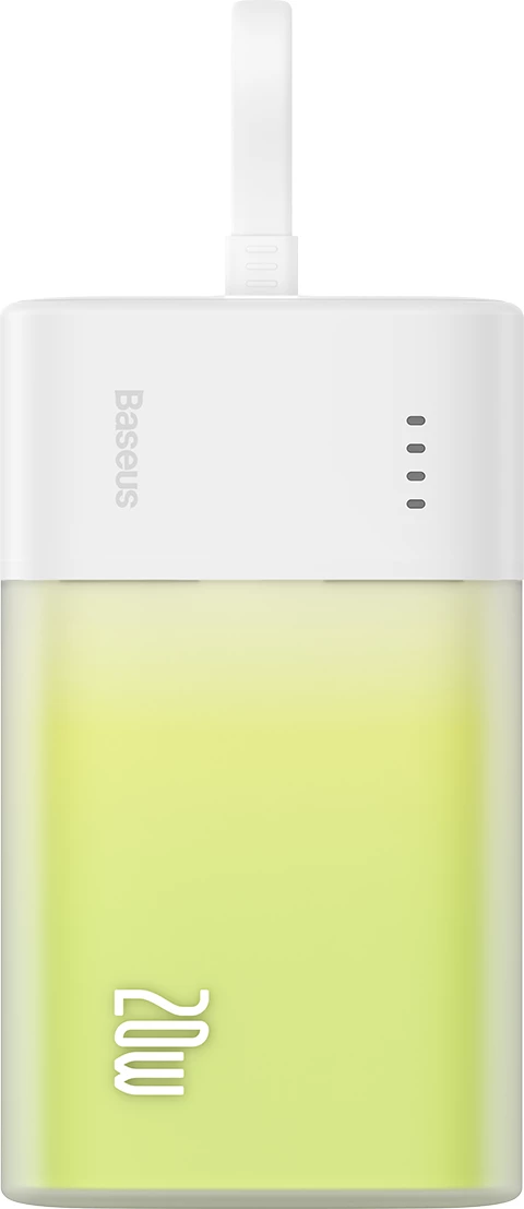 Powerbank Baseus Popsicle 5200mAh, 20W, me kabllo Lightning të integruar + kabllo USB-C në USB-C 60W, Bardhë-Gjelbër