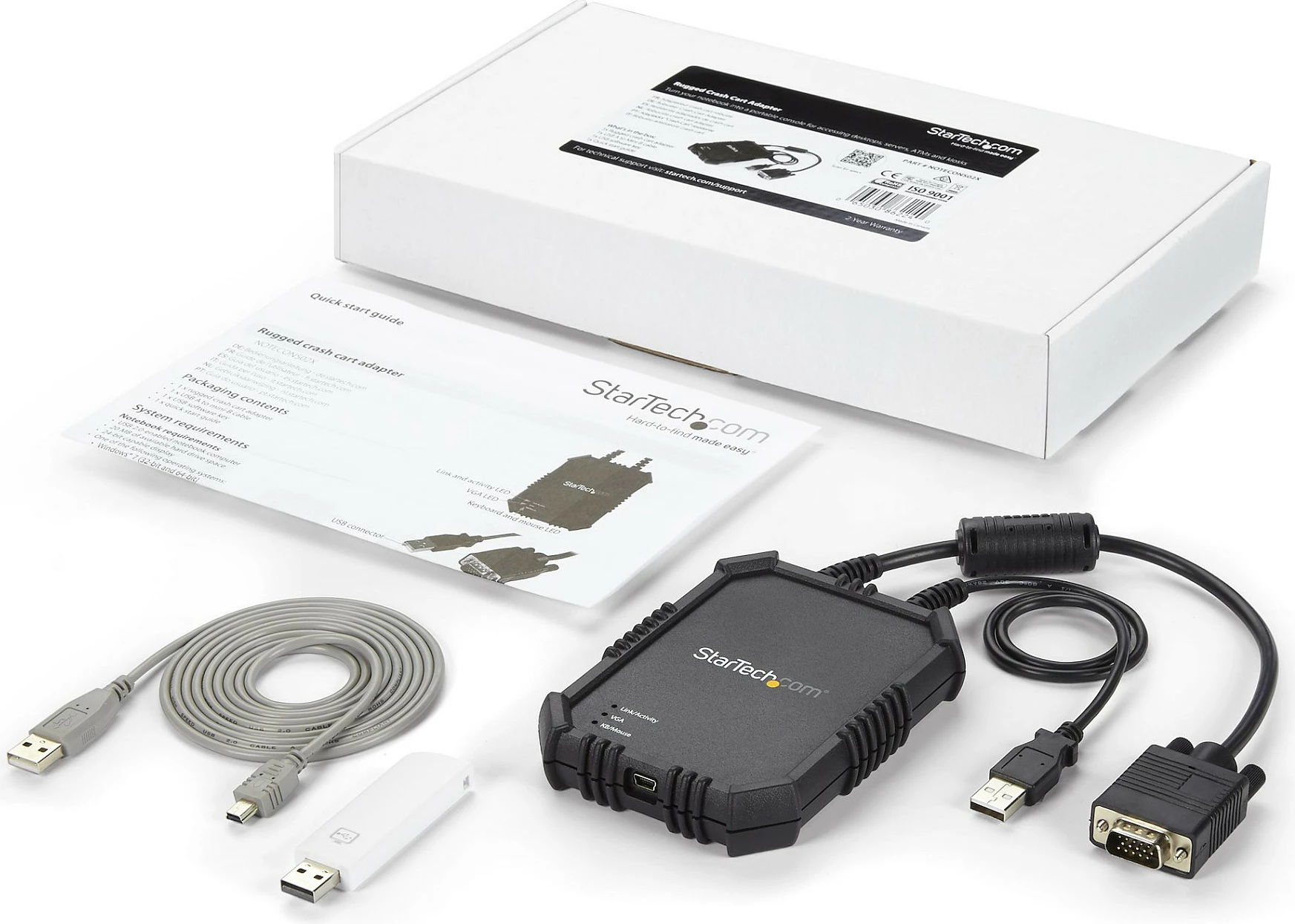 Adapter KVM StarTech NOTECONS02X, USB në VGA, 1920x1200 Full HD, me kabllo të integruara, i zi