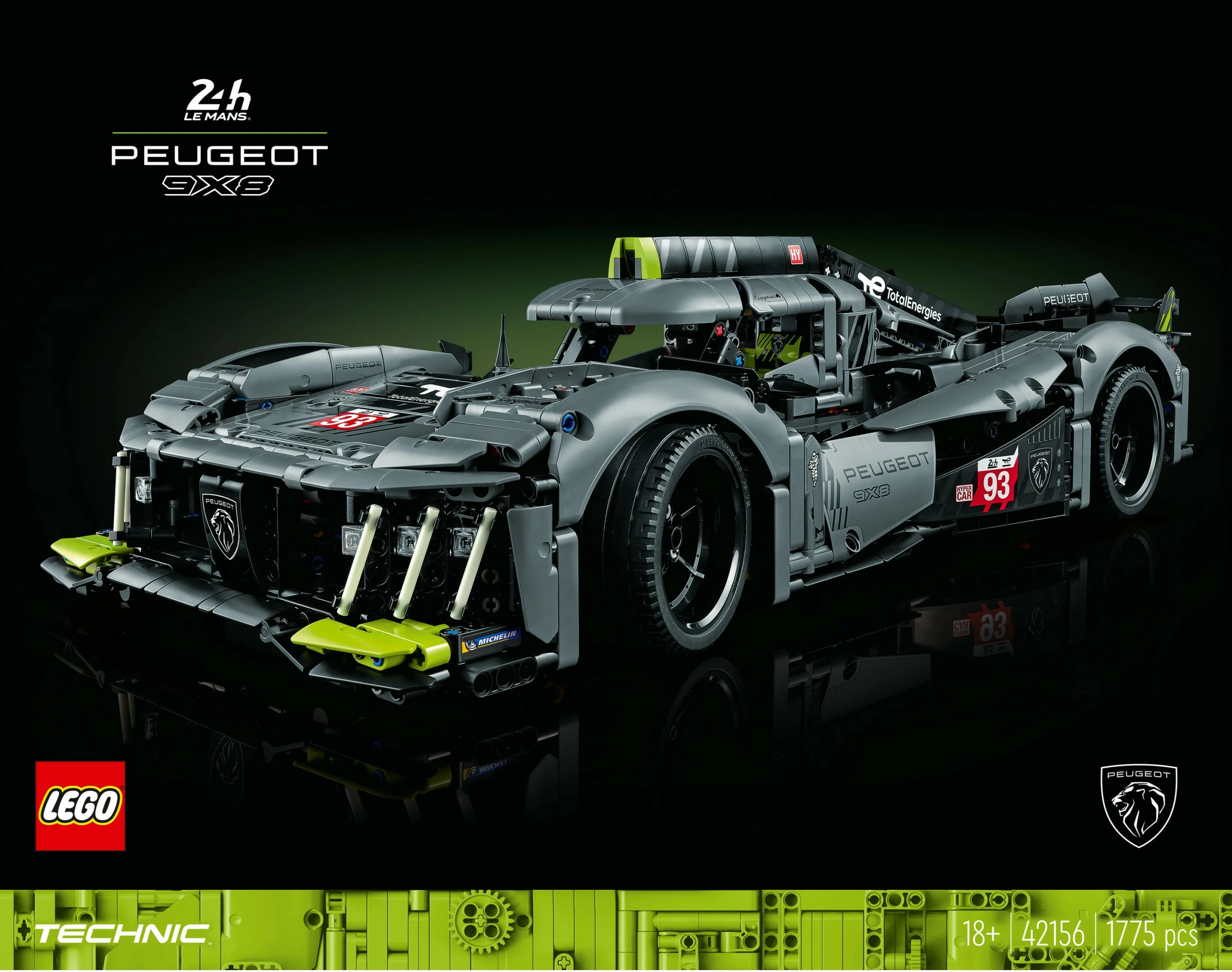 Set ndërtimi LEGO Technic PEUGEOT 9X8 24H Le Mans Hybrid Hypercar, 1775 pjesë, shumëngjyrësh