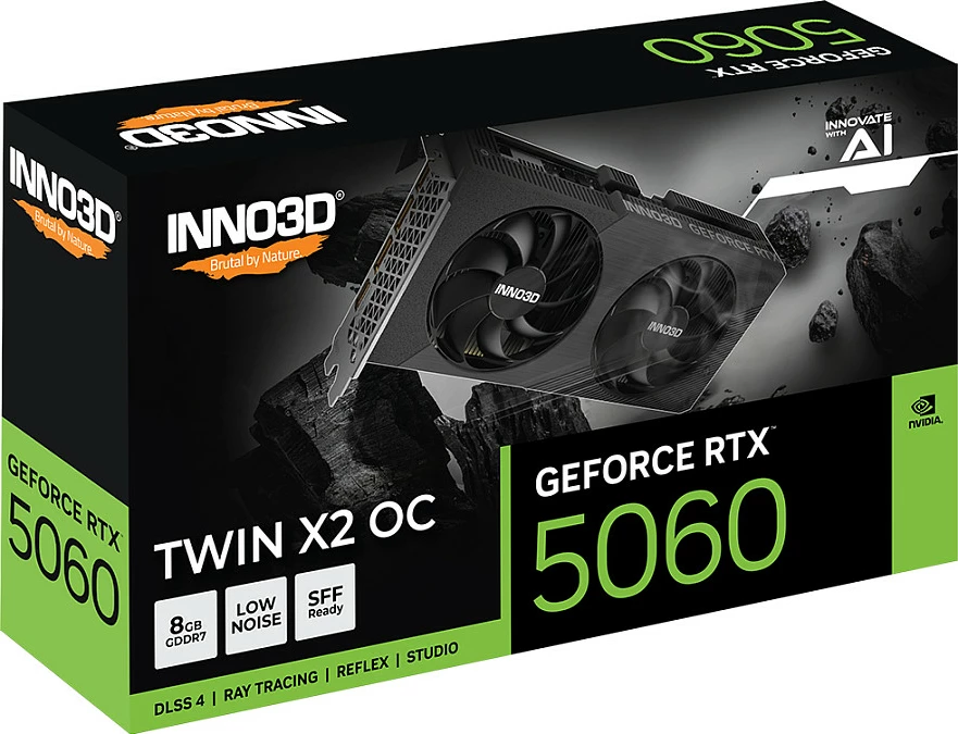 Kartelë grafike Inno3D GeForce RTX 5060 TWIN X2 OC V2, 8GB GDDR7, PCIe 5.0, e zezë