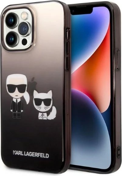 Mbështjellës Karl Lagerfeld KLHCP14LTGKCK për iPhone 14 Pro 6.1", Ikonik Karl & Choupette, i zi