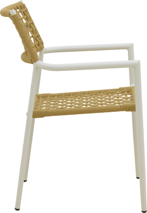 Karrige me krahë Castal, çelik i bardhë, litar natyral, 53x59x84cm