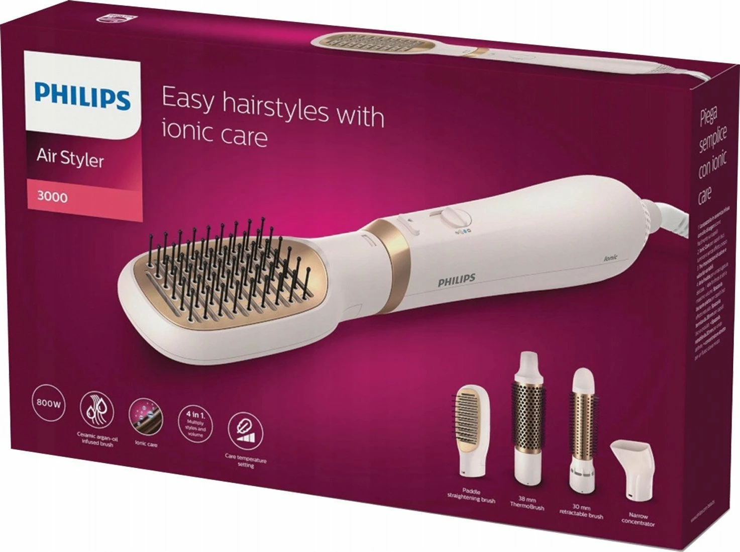 Stiler ajri 2-në-1 Philips BHA310/00 800W, ionizim, 3 nivele temperature/3 shpejtësi, set me 4 aksesorë, bezhë