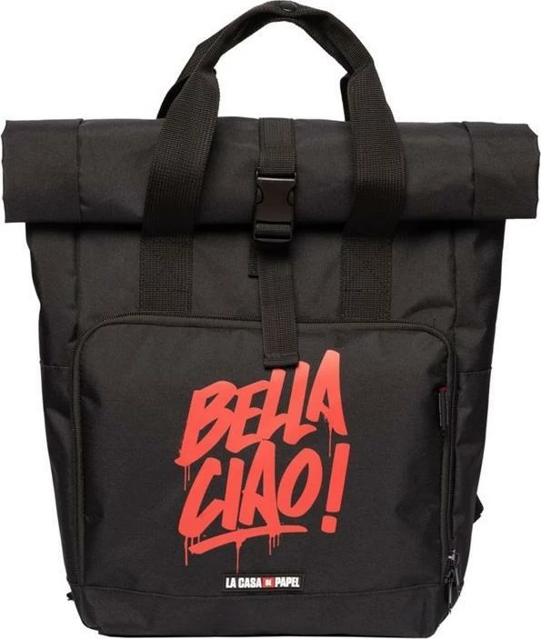 Çantë shpine-tote Erik La Casa de Papel "Bella Ciao" 42x31x10 cm, e zezë