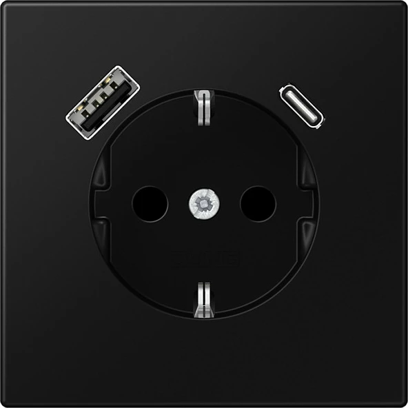 Prizë muri Jung LS1520-15CASWM, Type F, 16A, me USB-A/USB-C, e zezë