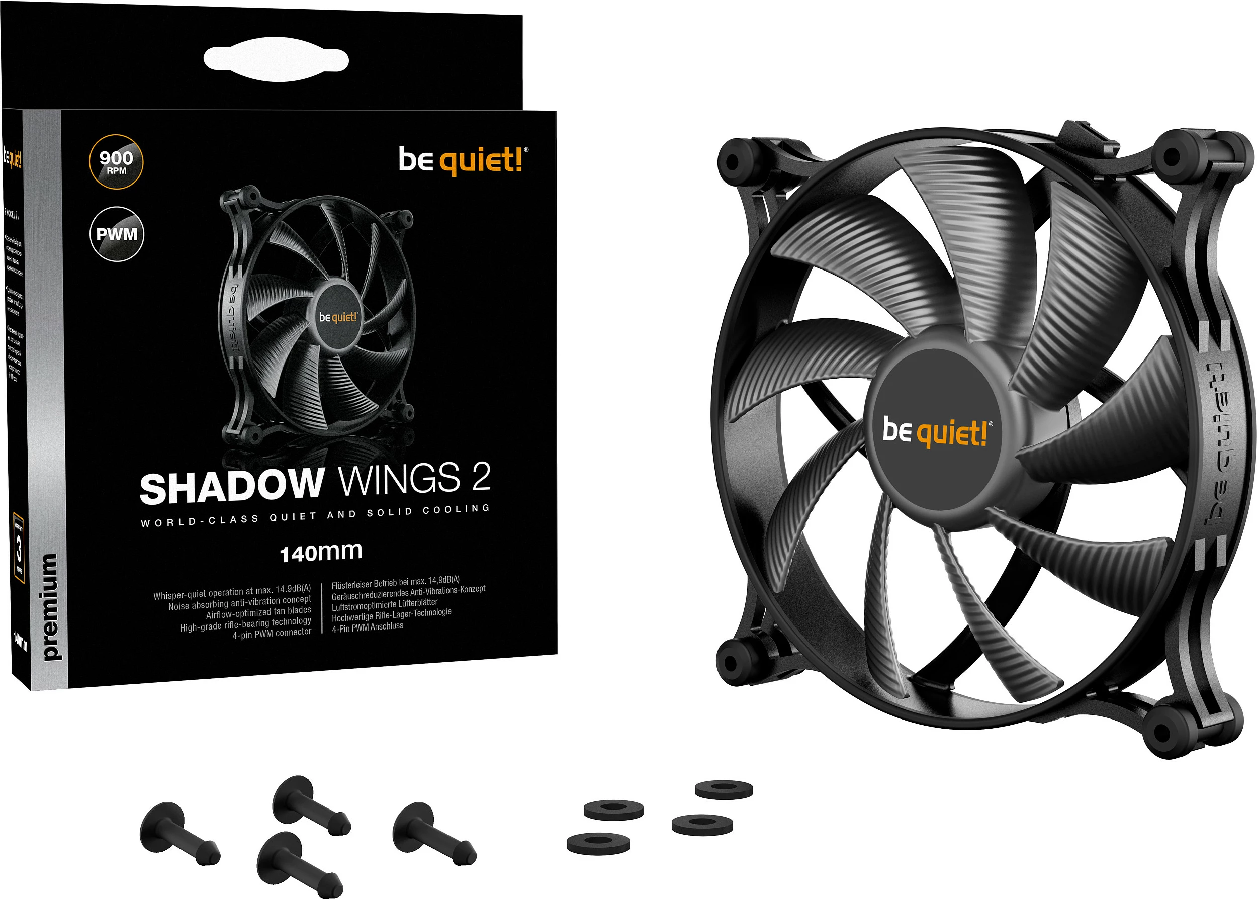 Ventilator kasë be quiet Shadow Wings 2 PWM 140mm, i zi