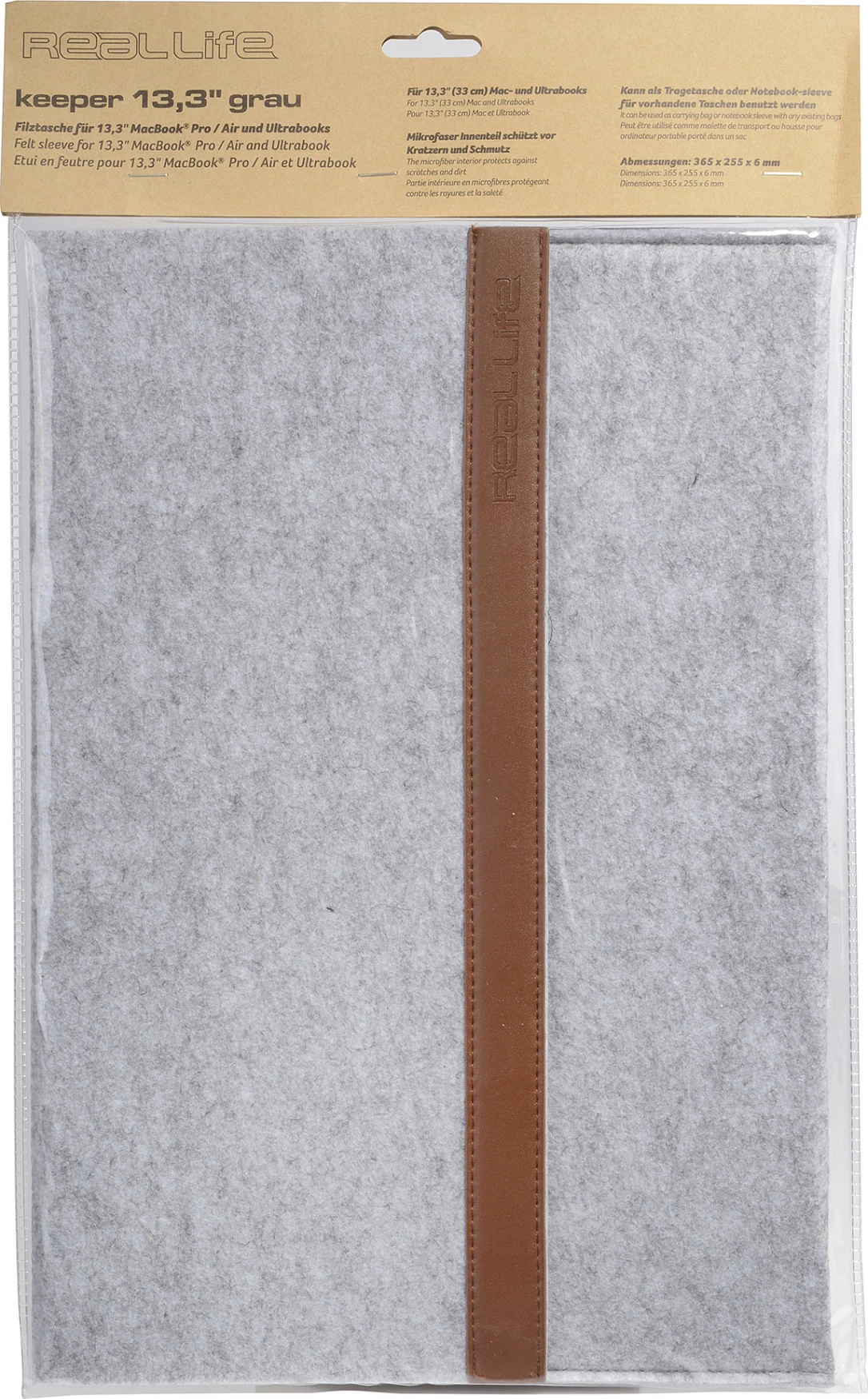 Mbështjellës (sleeve) për laptop Ultron RealLife keeper 13.3", felt, gri