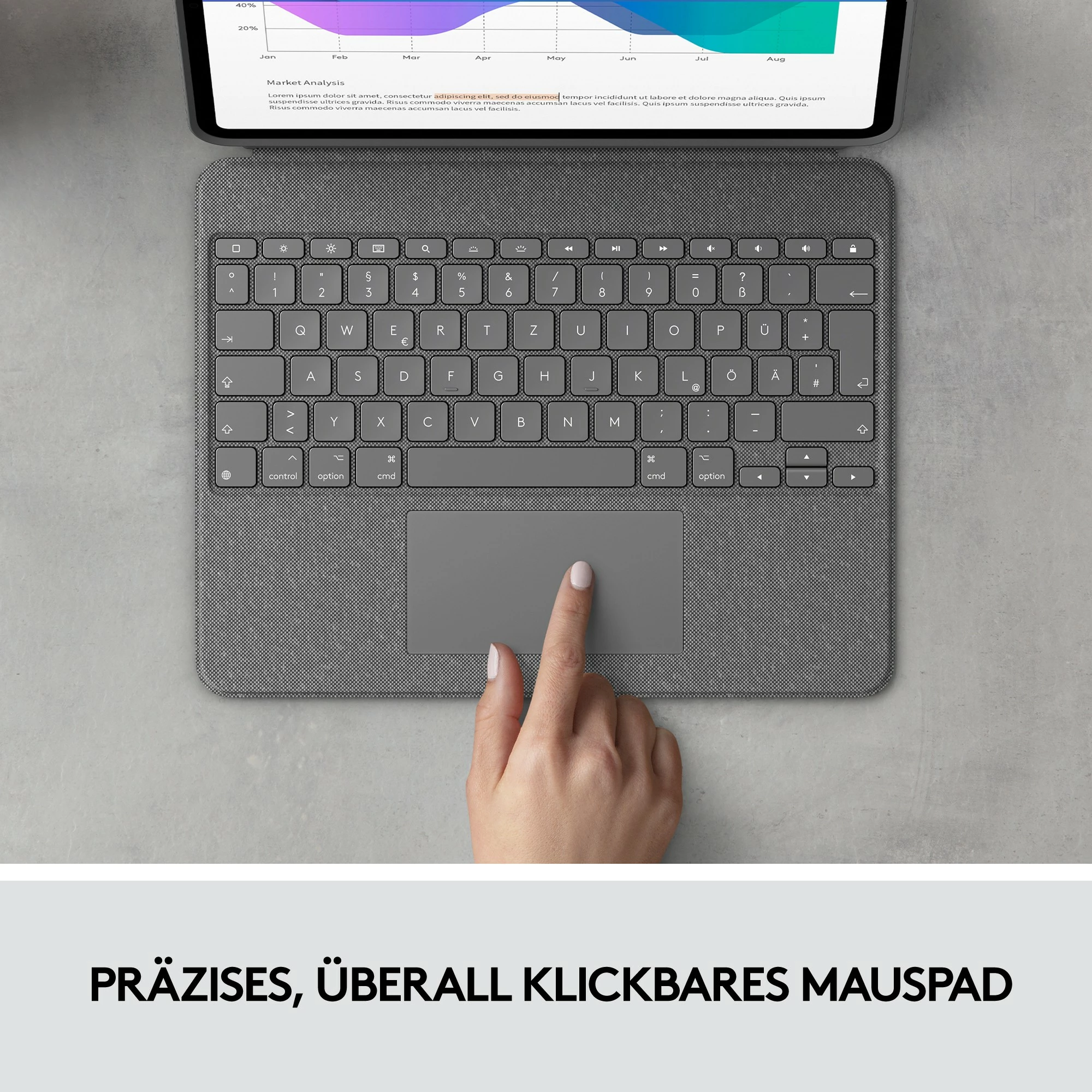 Tastierë me trackpad Logitech Combo Touch, QWERTY UK International, për iPad Pro 12.9, Oxford Grey