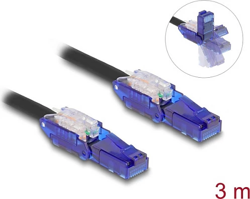 Kabllo rrjeti DeLOCK 80928, Cat6, 3 m, RJ-45 këndore 180°, 1 Gbps, e zezë/vjollcë