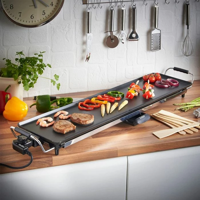 Grill Teppanyaki VonShef 2013062, 2000W, XXL 90x23cm, pllakë alumini me veshje Teflon, e zezë