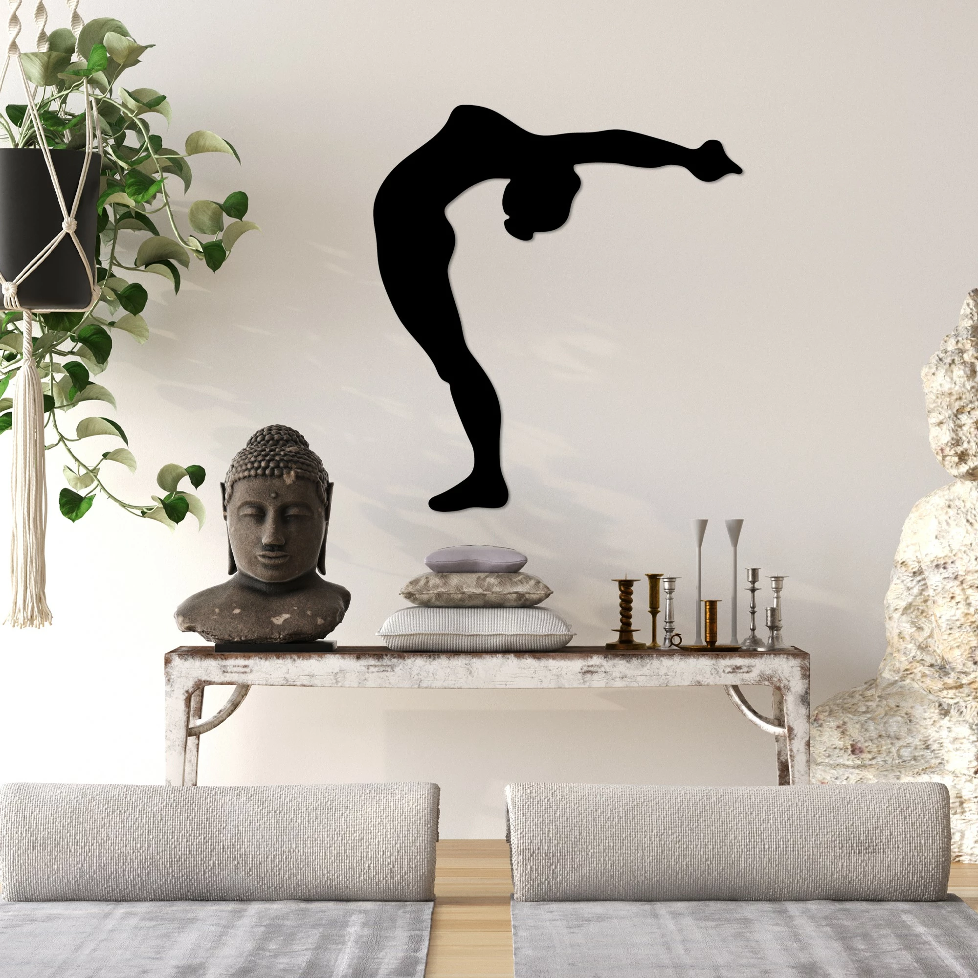 Aksesor dekorativ metalik për mur, Wallity, Yoga 21, ngjyrë e zezë, 50x55cm
