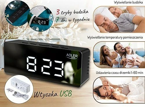 Orë alarmi digjitale Camry AD 1189B, LED display, USB, e zezë
