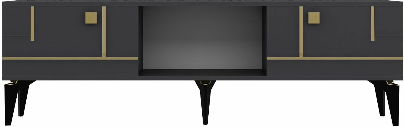 Komodë TV Skye Decor, ngjyrë antracit, detaje ari