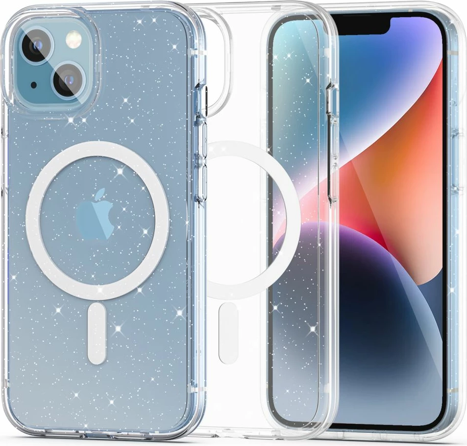 Mbështjellës Tech-Protect FlexAir Hybrid MagSafe për iPhone 13/14, Transparent Glitter