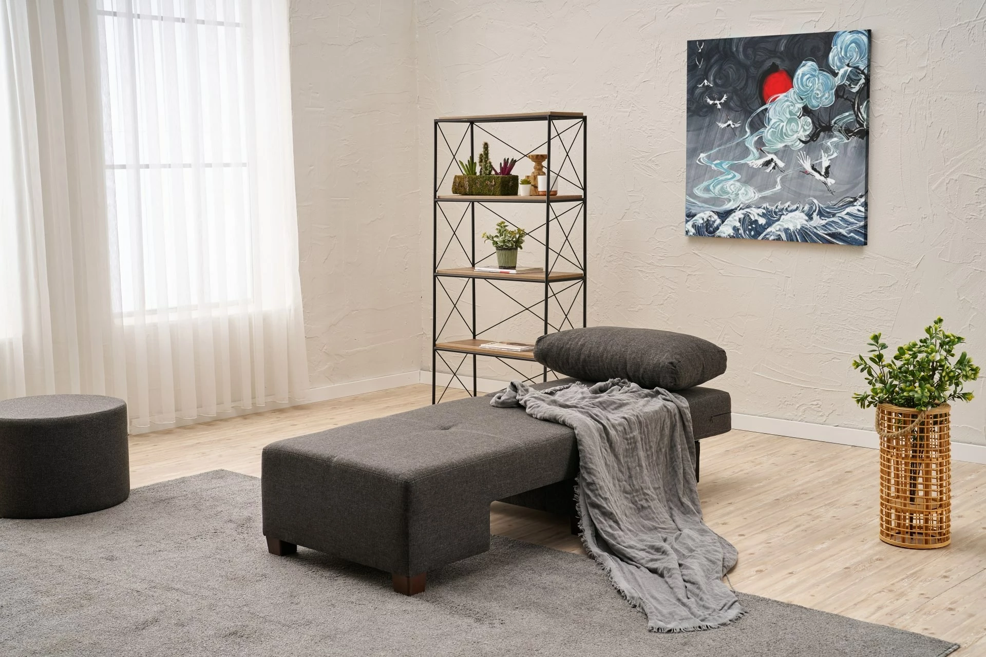 Krevat-kolltuk një vendësh, Atelier del Sofa, Perenna Linen, kënd i djathtë, ngjyrë antracit