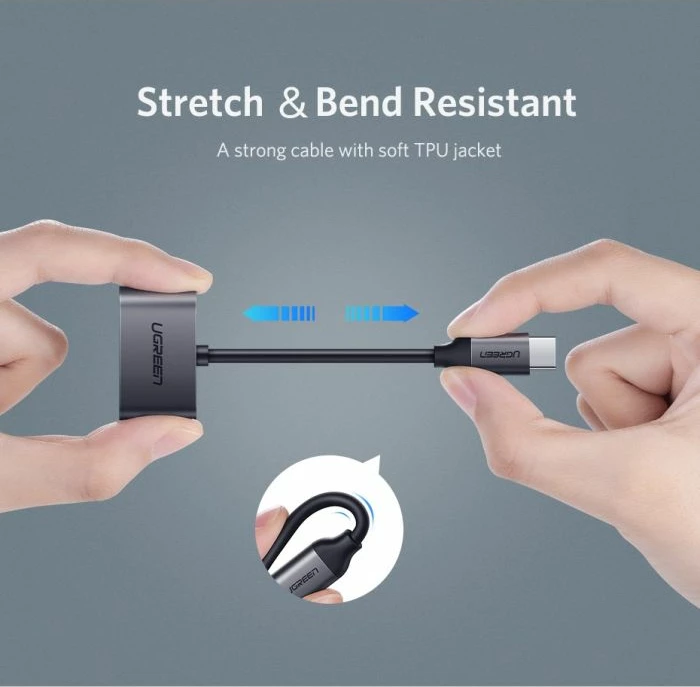 Adapter hub USB-C në 3.5mm + USB-C UGREEN 50596, gri