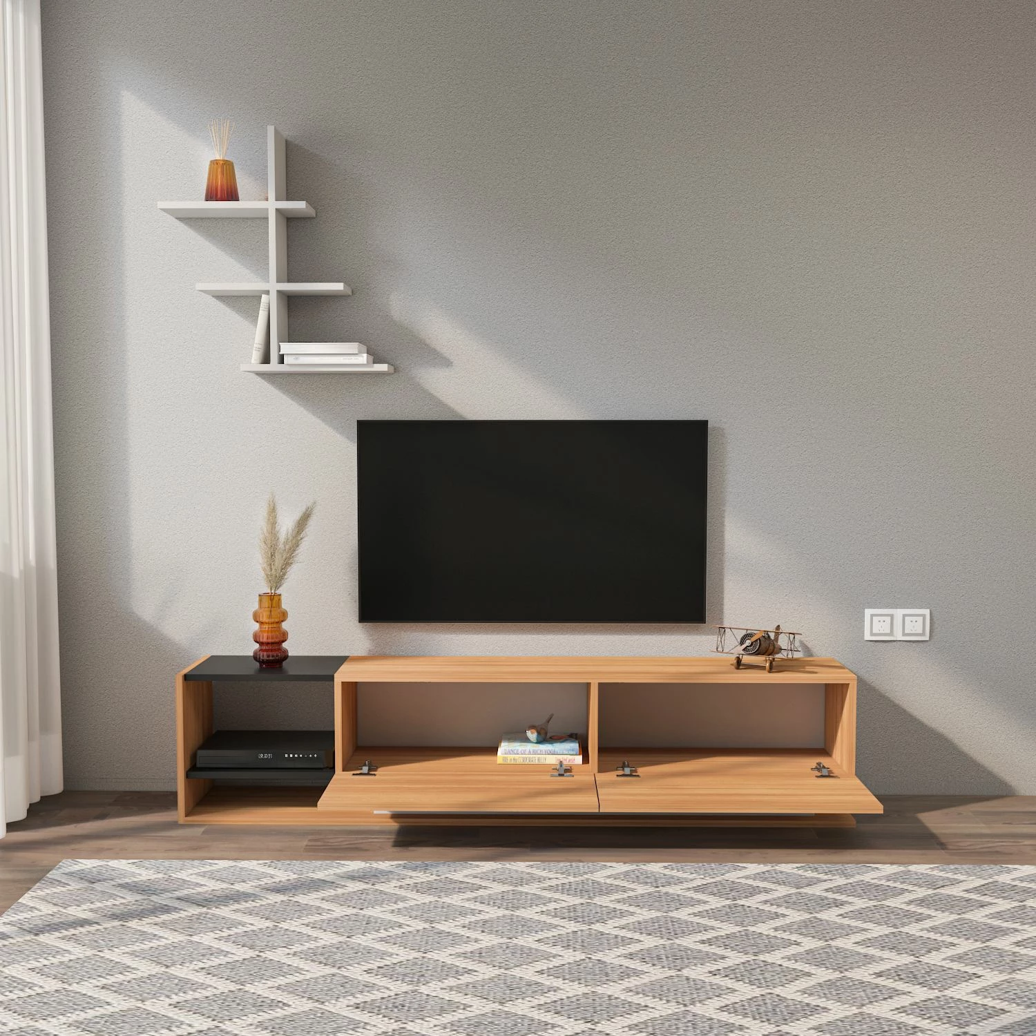Kënd TV Hanah Home, Liza, ngjyrë teak dhe e bardhë