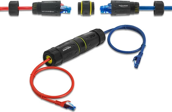 Kuple rrjeti DeLOCK RJ45 femër-femër, IP68, M23, Cat6a/Cat7, zezë