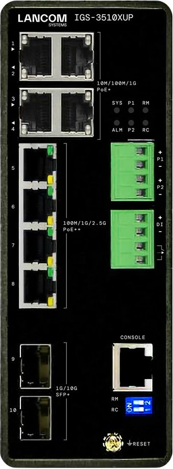 Switch industrial LANCOM IGS-3510XUP, 10 porta, PoE++, 2.5G/10G, fanless
