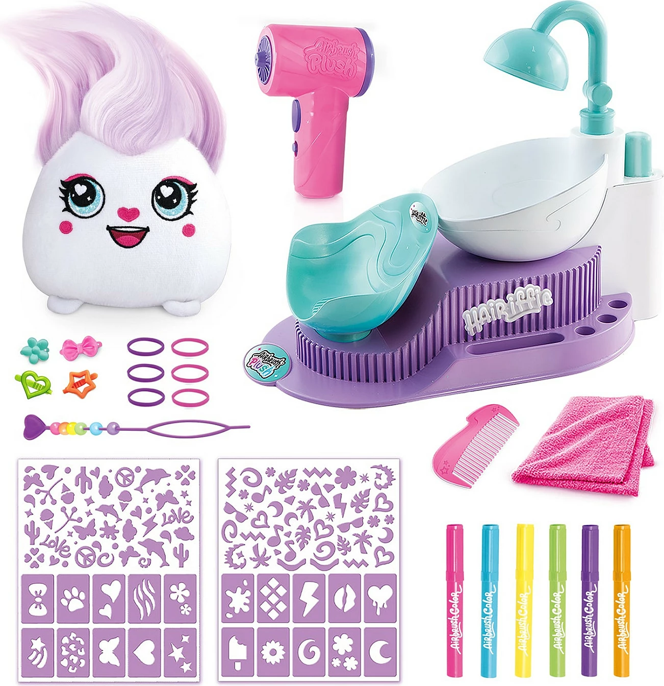 Set lodër sallon stilimi flokësh Canal Toys Airbrush Plush AIR 044, 148 pjesë, për fëmijë 6+, shumëngjyrësh