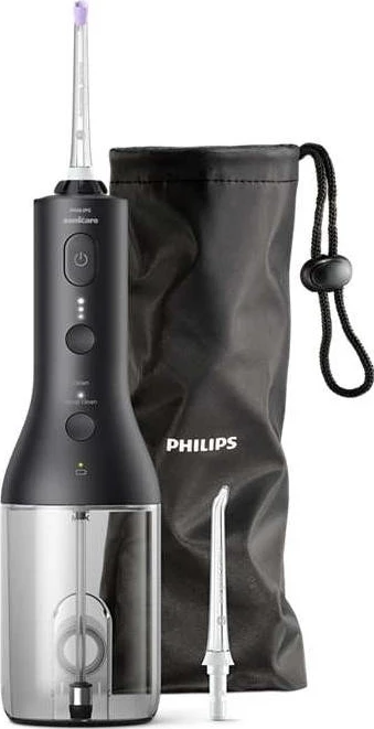 Irigator oral Philips Sonicare HX3826/33, me bateri, Black, set me çantë udhëtimi + 2 gryka