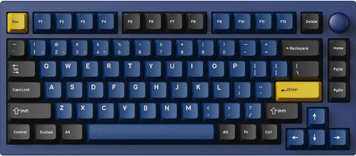 Tastierë mekanike gaming Keychron Lemokey P1 Pro P1P-O1, 75%, US layout, tri-mode (USB/BT/2.4GHz), RGB, Super Red, blu