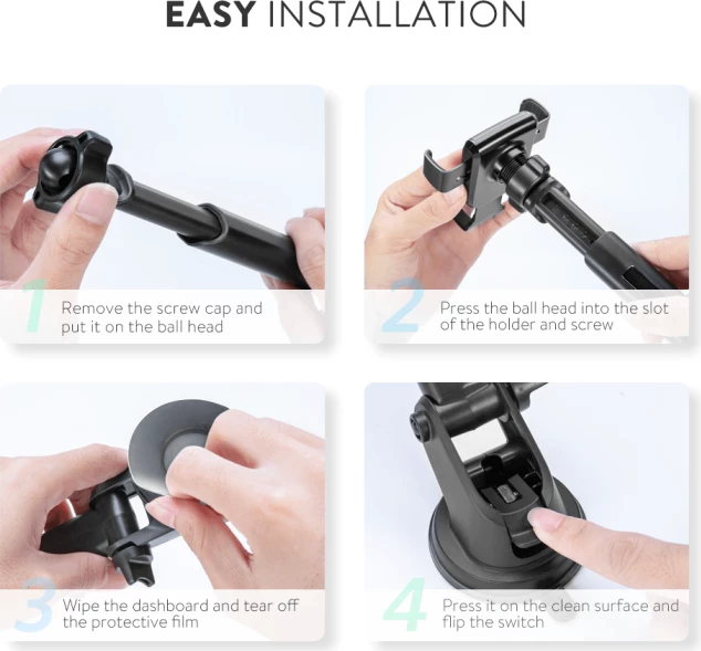 Mbajtëse telefoni për veturë UGREEN 60990, suction cup, gravity, 360°, për 4.7"-7", e zezë, në kuti