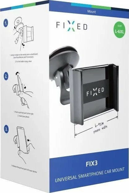 Mbajtës telefoni për xham makine Fixed FIX3 (FIXH-FIX3), krah fleksibil 8 cm, rrotullim 360°, i zi
