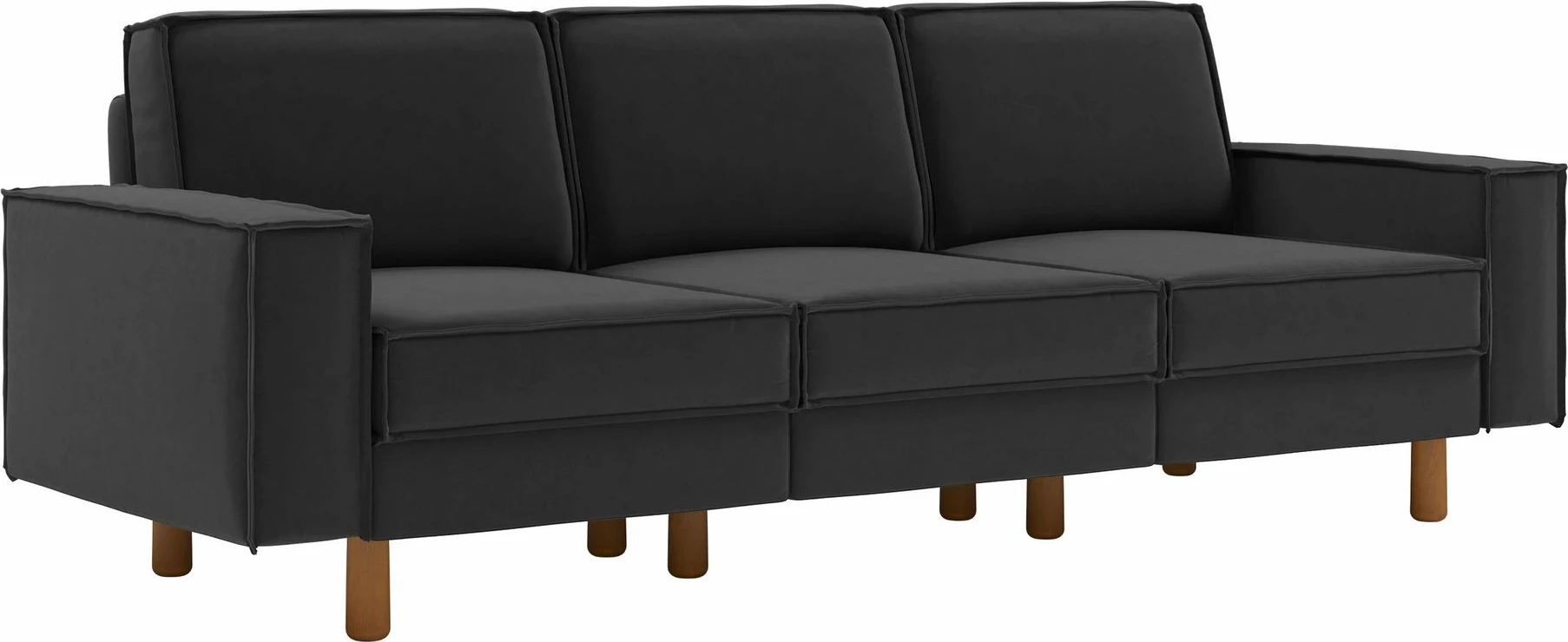 Divan treshe Atelier del Sofa, ngjyrë gri nate, këmbë dru arre