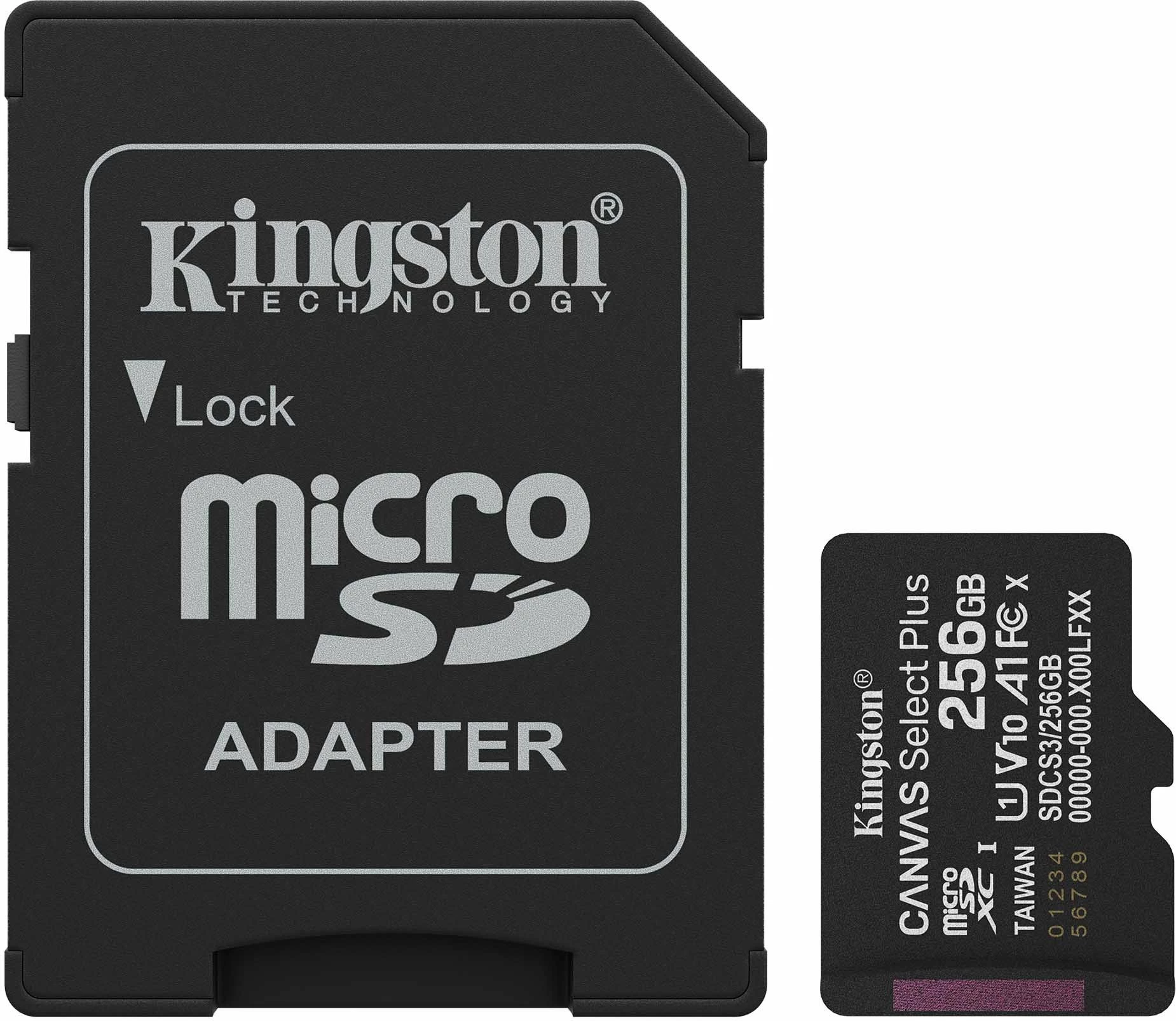 Kartë memorie microSDXC Kingston Canvas Select Plus 256GB UHS-I/U1 A1 V10 (SDCS3/256GB), me adapter SD