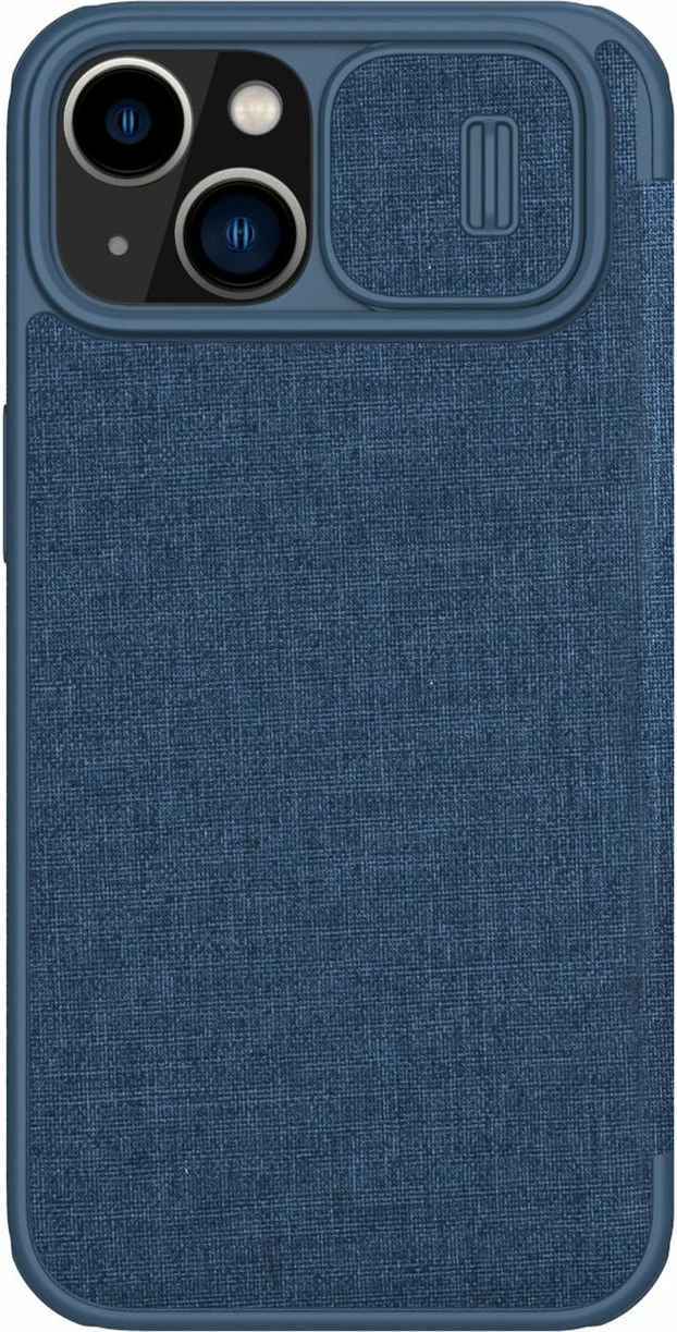 Mbështjellës Nillkin Qin Cloth Pro Case për iPhone 14 Plus, me kapak dhe mbulesë kamere, Blu