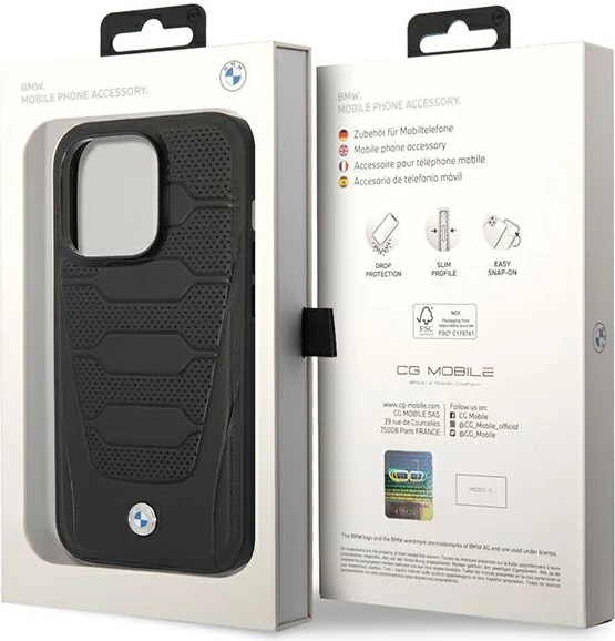 Mbështjellës BMW BMHMP14X22RPSK për iPhone 14 Pro Max 6.7", Leather Seats Pattern, MagSafe, zi