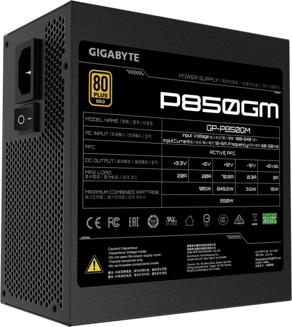 furnizues rryme (PSU) GIGABYTE P850GM, 850W, 80 Plus Gold, modular, ATX, zi